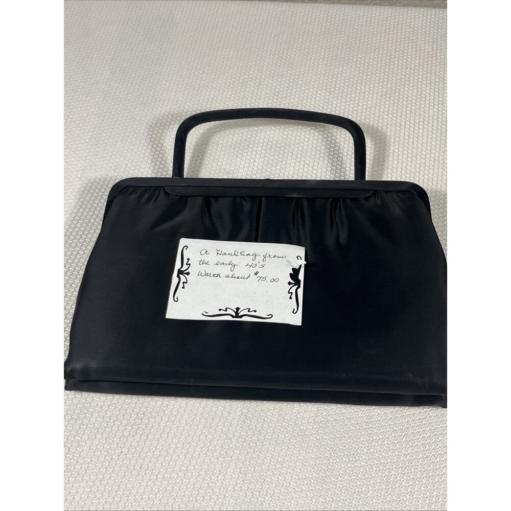 Classy Vintage Madane USA 1940s Clutch Black Satin bag, Gold hardware Pristine - Picture 10 of 14